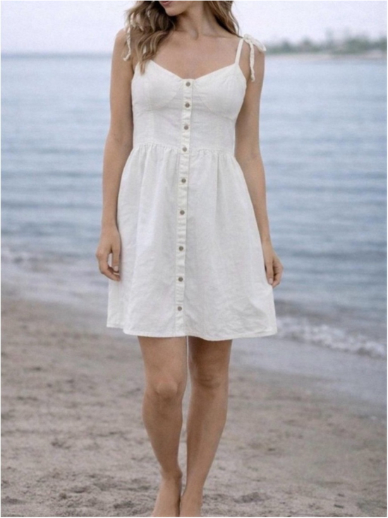 aerie Dresses & Skirts - aerie White Button-Front Tie-Shoulder Mini Dress
#54